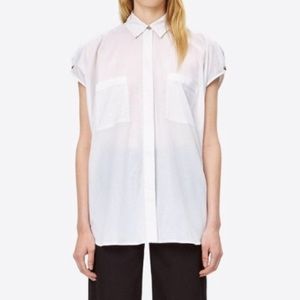 Helmut Lang Sleeveless Placket Shirt in White.